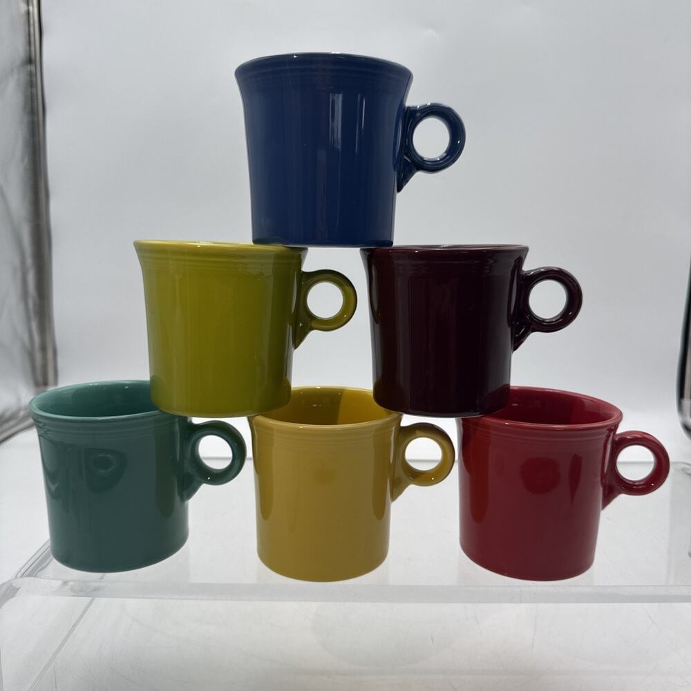 Vtg Set of 6 Fiesta Ware Ring Handle Coffee Mugs Homer Laughlin HLC USA-6 Colors